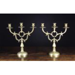 A Pair of 19th Century Brass three-branch Candelabra.