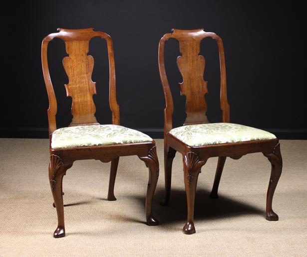 A Pair of Queen Anne/George I Red Walnut Side Chairs.