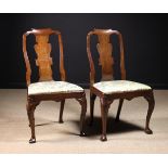 A Pair of Queen Anne/George I Red Walnut Side Chairs.