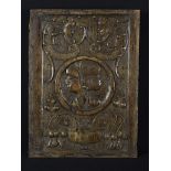 An Early 16th Century Oak Panel carved with Romayne style portrait of a lady,