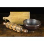 Three Pieces of Treen: A Fine 18th Century Fondant Roller, probably beech wood,