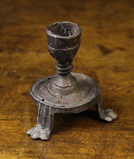 A Small & Rare Medieval Pewter Pilgrim Candlestick Circa 14th Century.