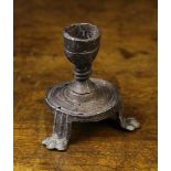 A Small & Rare Medieval Pewter Pilgrim Candlestick Circa 14th Century.