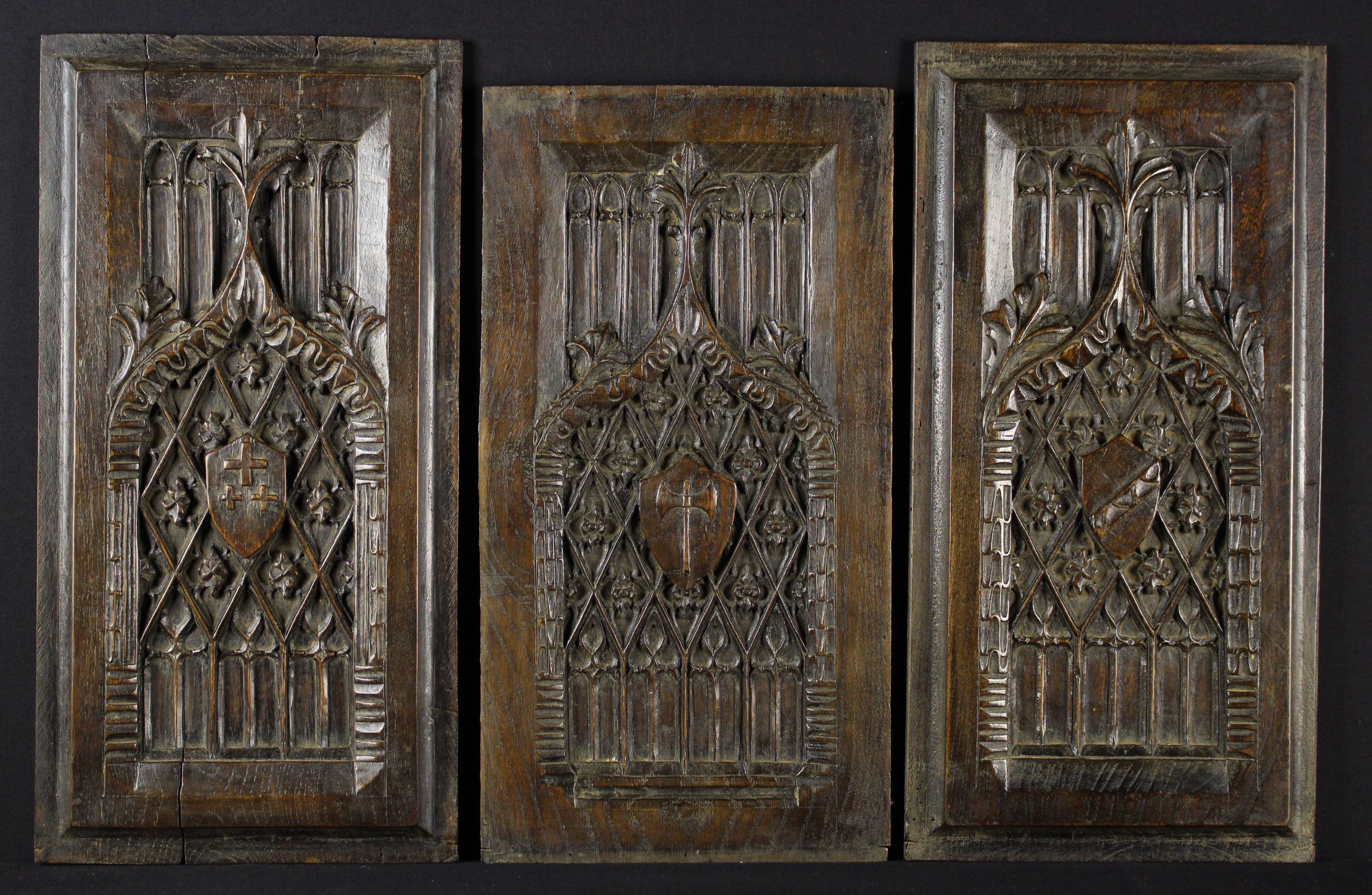 A Set of Six Carved Gothic Oak Panels. - Image 2 of 2