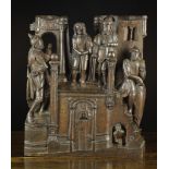 A 19th Century Oak Retable Carving in the 16th Century Style depicting the Trial of Christ;