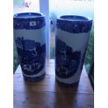 A pair of blue and white umbrella stands - Height 45cm