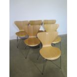 A set of six beech designer stacking chairs