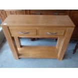 An oak two drawer console table - Width 90cm x Depth 30cm x Height 75cm