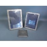 Two silver hallmarked photo frames and a silver hallmarked cigarette case - 11cm x 15cm and 17cm x