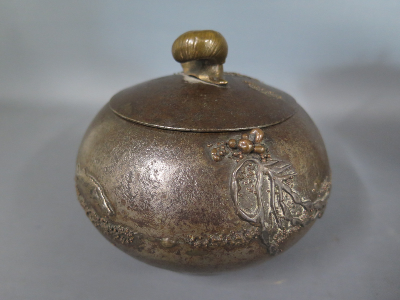 A rare 19th century Gorham & Co sterling silver and iron patinated lidded pot with Japanesque - Image 2 of 7