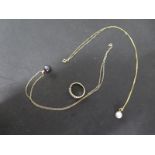 Two pearl pendant necklaces and a 9ct gold ring with approx 0.