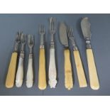 Four silver hallmarked pickle forks, two fish knives and forks,