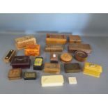 A selection of wooden faux ivory stamp boxes approx 20 items,