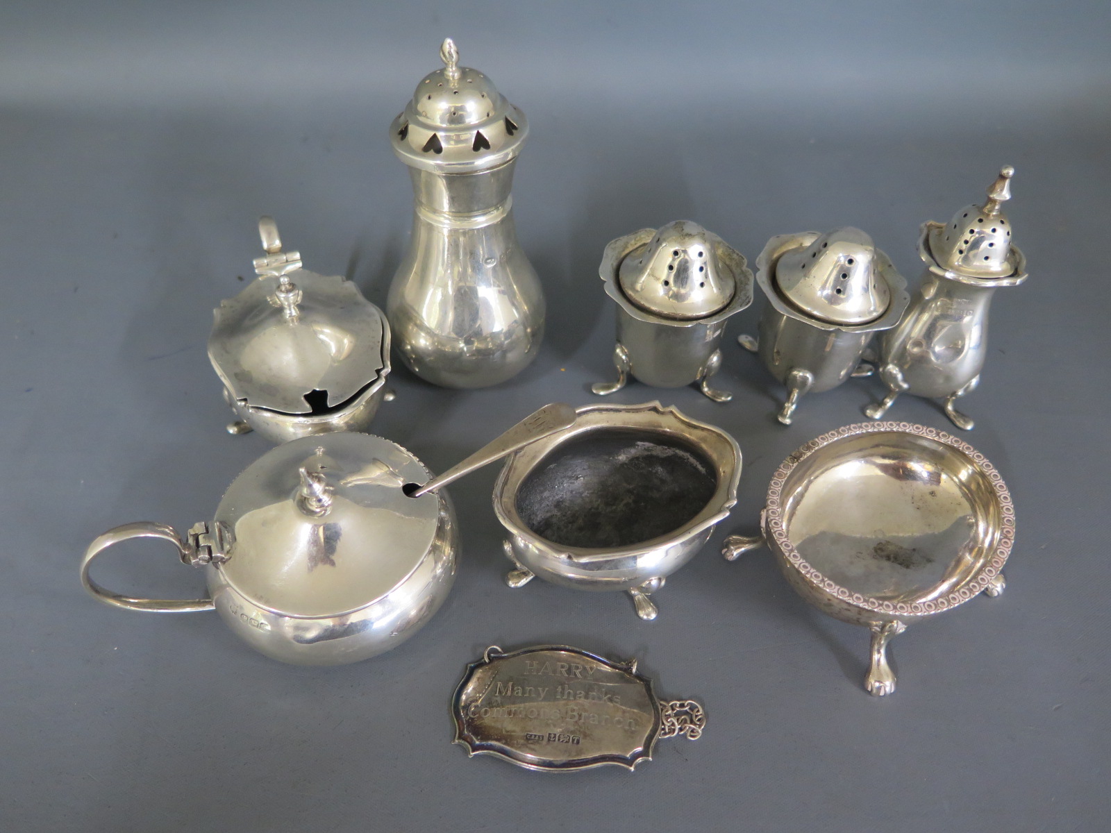 A quantity of silver hallmarked peppers, salts and mustards - Weight approx. - Image 2 of 2