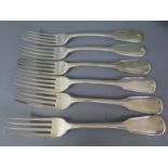 Six silver Victorian forks London 1838/39 - maker W B - Length 21cm - Weight approx. 19.