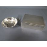 A silver hallmarked cigarette box and porringer