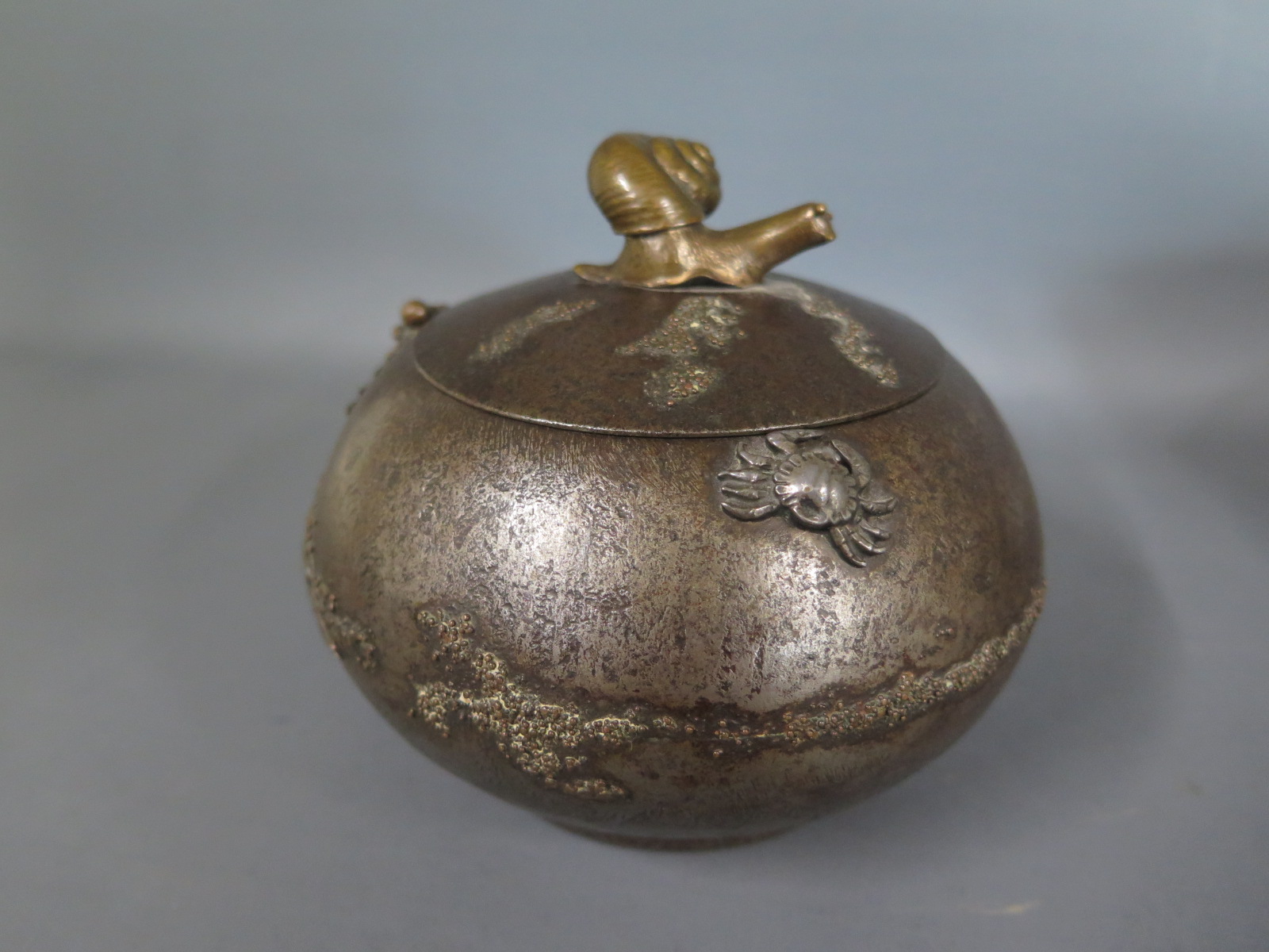 A rare 19th century Gorham & Co sterling silver and iron patinated lidded pot with Japanesque - Image 3 of 7