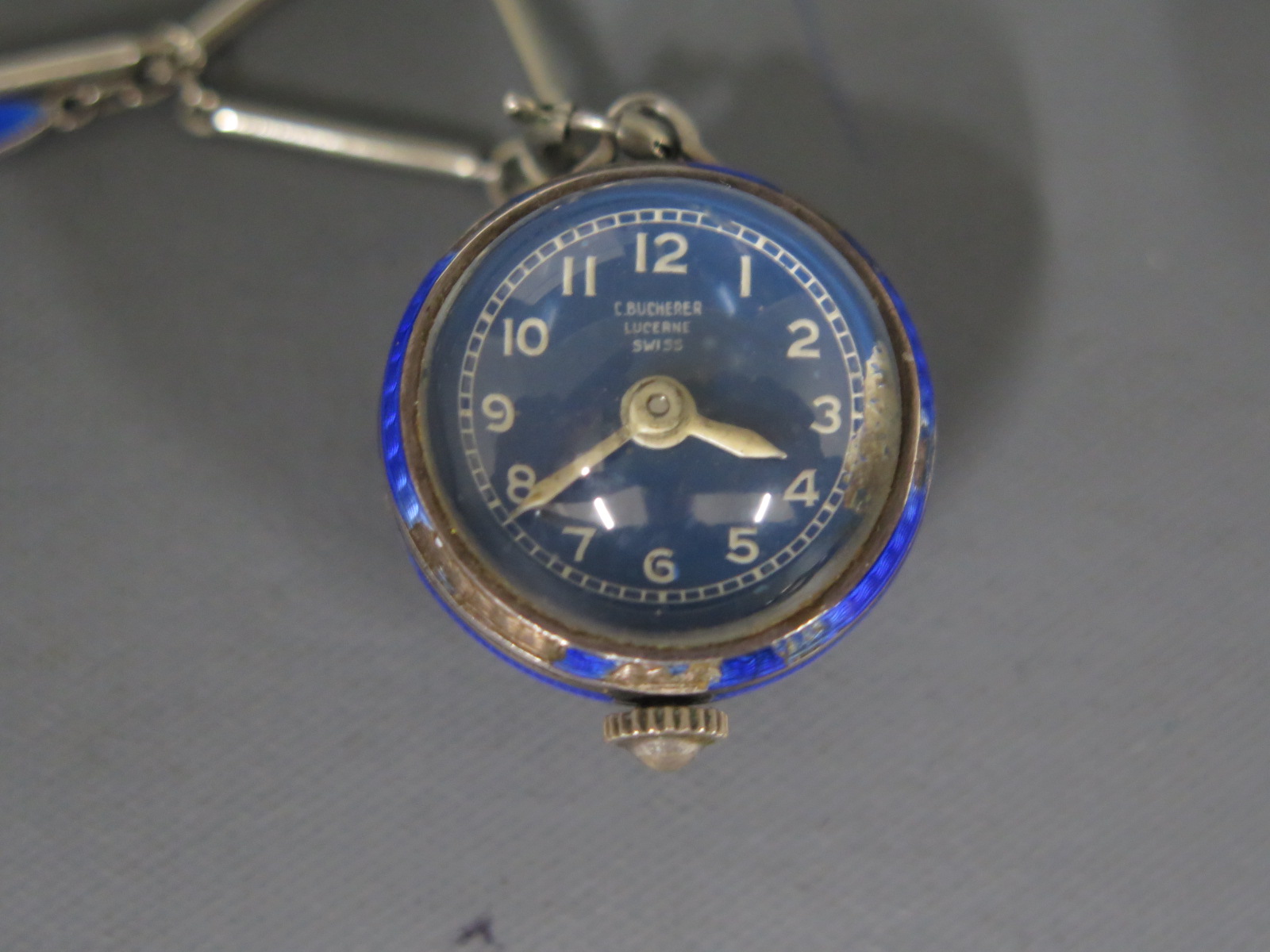 A Swiss made Boule watch marked Bucherer Lucern with blue face and enamelled decoration with - Image 2 of 3