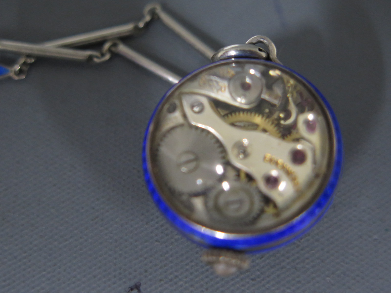 A Swiss made Boule watch marked Bucherer Lucern with blue face and enamelled decoration with - Image 3 of 3