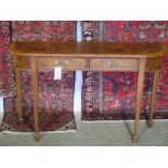 A good quality new D end walnut two drawer hall table made by a local craftsman - 120cm x 74cm x