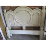 A shabby chic 4ft 6in double bed with side tails and slats,