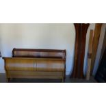 A hardwood sleigh bed stamped And So To Bed London - headboard 181cm wide x 102cm tall - with