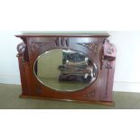 An Art Nouveau mahogany over mantle mirror - 80cm x 117cm