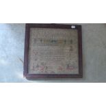 A Victorian sampler - Alphabet, prose and pictorial Hannah Walker, aged 12, Shelley School 18..