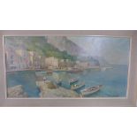 An oil on canvas Mediterranean scene signed G Salouti? - 96cm x 53cm - no obvious damage