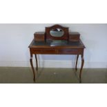 An Edwardian mahogany mirror back ladies writing desk with two frieze drawers - Height 97cm x 89cm