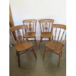 A harlequin set of 4 stripped and waxed Victorian kitchen chairs (set of 3+1)