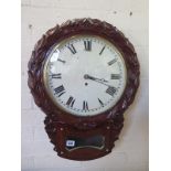 An 8 day 12 inch dial drop dial wall clock with carved decoration and fusee movement - in restored
