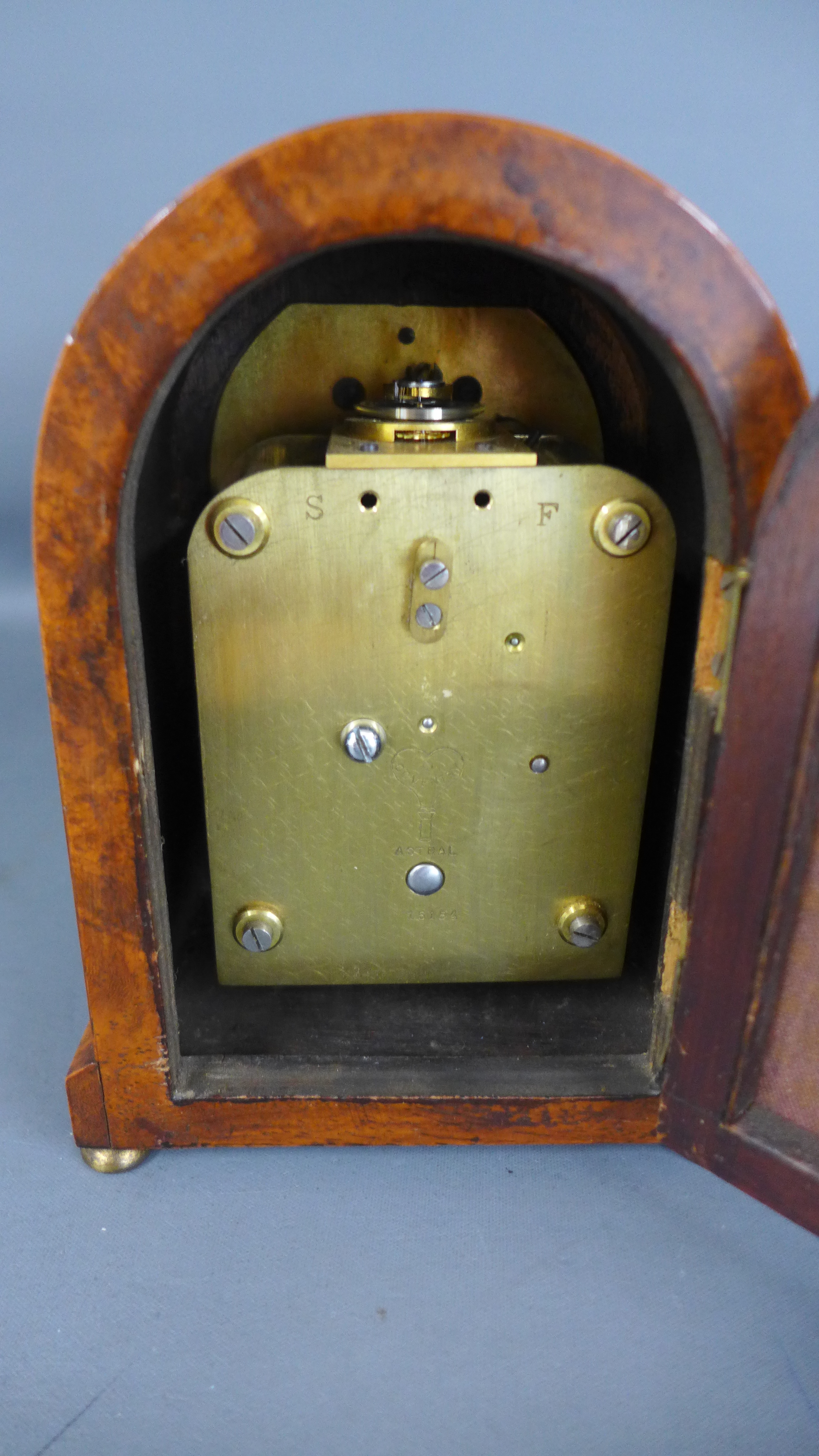 A brass walnut mantle clock of small proportions the silvered dial signed J B Mennie Newcastle on - Image 3 of 3
