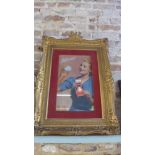 An unusual Lets See Ediswan light bulb print in a gilt frame with Royal Warrant crest - frame size