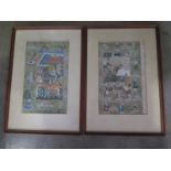 A pair of 20th century Mogul School Gouache studies of War scene and Village Meeting - framed and