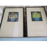 John Hall Thorpe 1874 - 1947 Vases of Flowers - pair of woodcut in colour - 47.