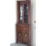 An Edwardian inlaid corner cabinet with two glazed doors above two marquetry inlaid doors - Height