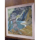 Jeanne Walpole - Oil on Canvas - Abstract scene with Billy Goat - 65cm x 60cm - framed - good