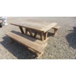 A Bramblecrest teak Kuta table - 180cm x 100cm - with two benches - Width 180cm