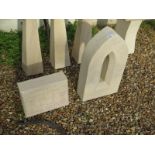 A hand carved Gothic arrow slot carved window and a 2017 date stone - 29cm x 11cm x 53cm and 30cm x
