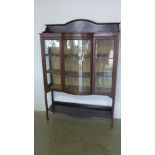 An Edwardian decorated mahogany display cabinet with leaded glass - Height 175cm x Width 121cm x