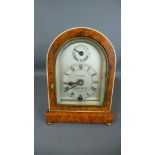 A brass walnut mantle clock of small proportions the silvered dial signed J B Mennie Newcastle on