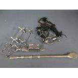 A white metal tea straw and various plated items including knife rests etc Condition report: All