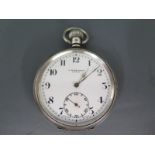 A hallmarked silver cased open faced pocket watch, Arabic numerals to white enamel dial,