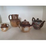 Three pieces of Doulton Harvest ware and a Doulton Slaters teapot - all good apart from Slaters tea