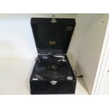 A HMV portable table top gramophone - in working order