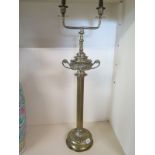 A decorative brass column twin lamp - in need of re wiring - Height 81cm