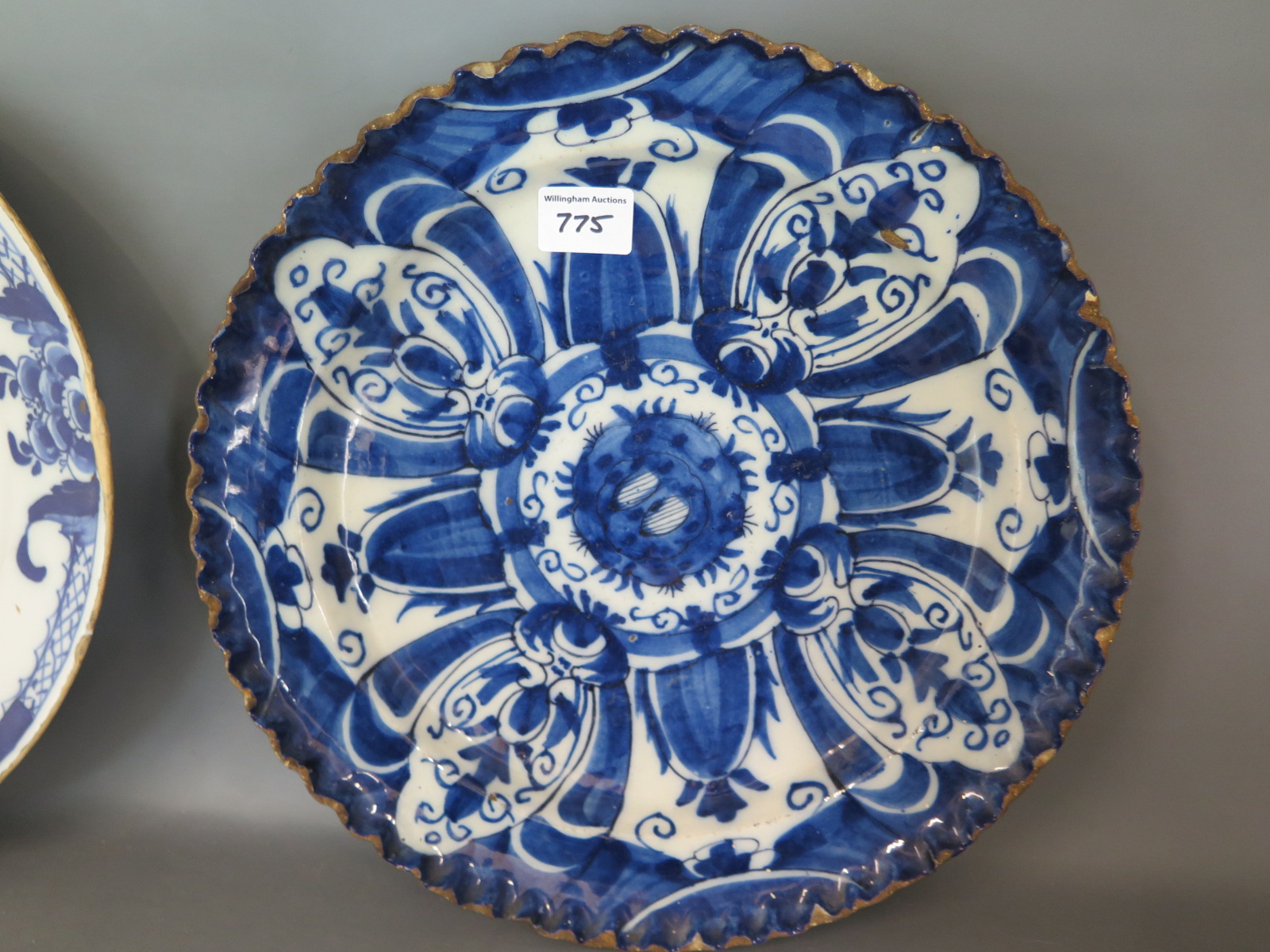 A tin glazed 18th century Earthenware blue and white pie crust dish, - Image 3 of 5