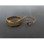 A 14ct yellow gold ring and a slender 9ct yellow gold ring, size O & M - Weight approx. 1.9gms & 0.