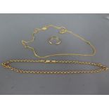 A selection of 18ct yellow gold items including a chain,